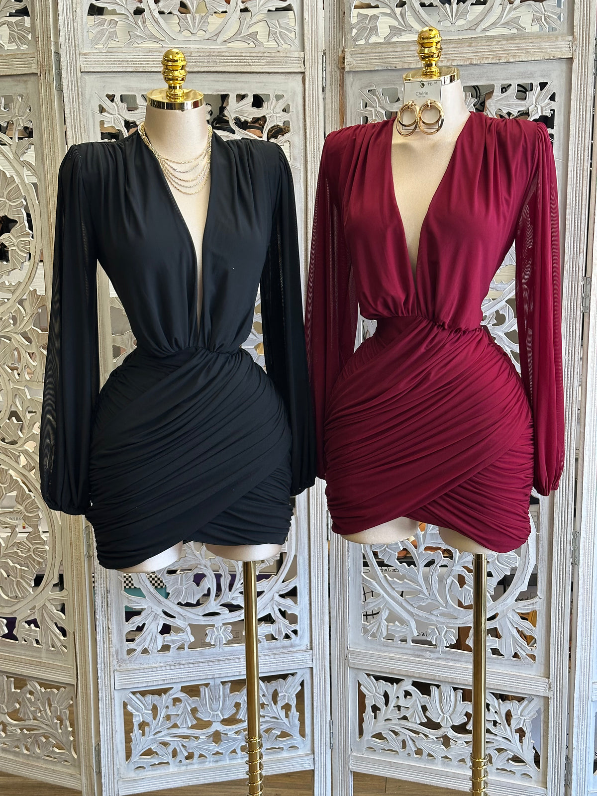 Valentina Mesh-Sleeve Mini Dress- Estira, Stretchy