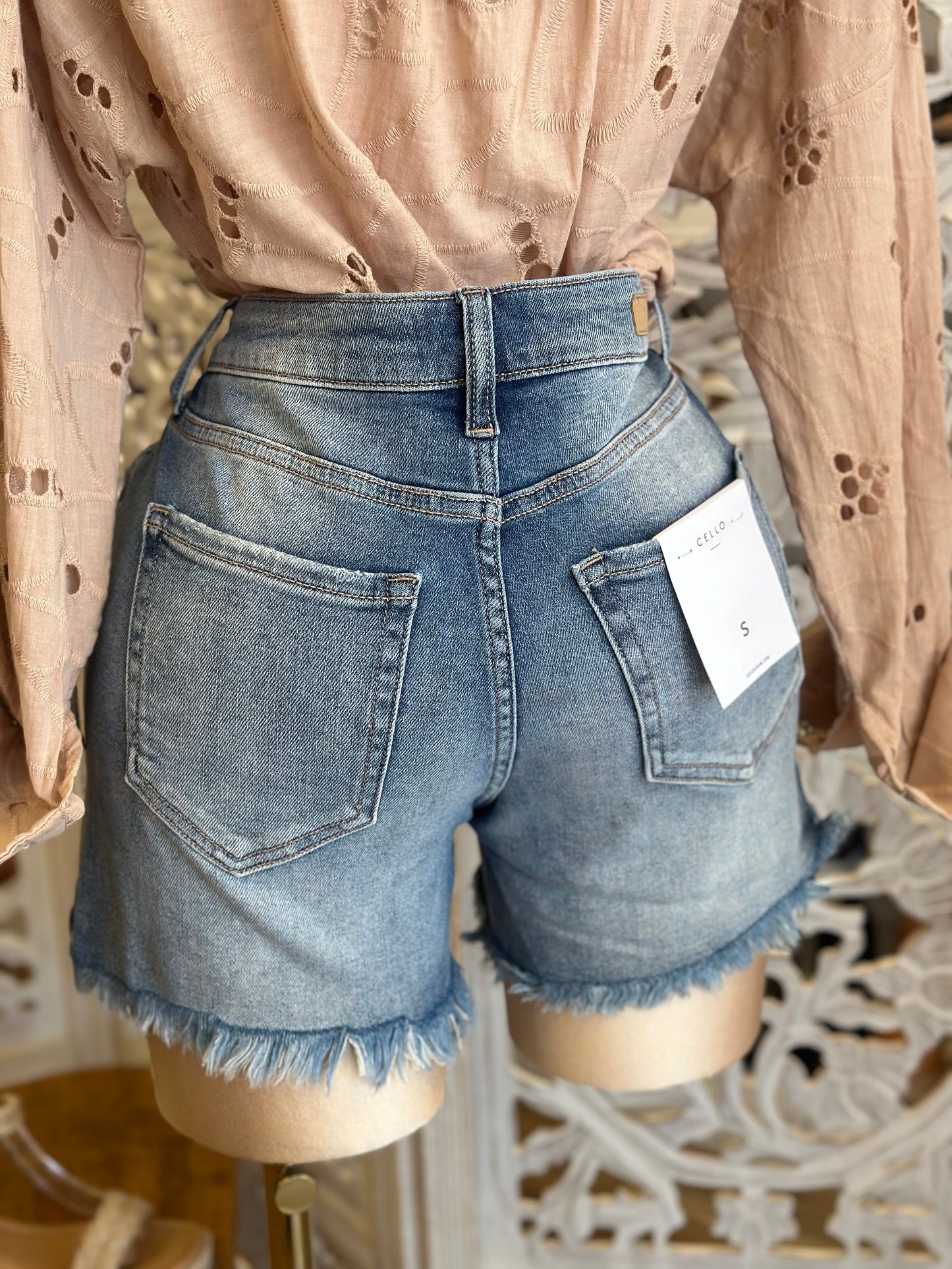 Denim Ripped High Rise Shorts- Stretchy