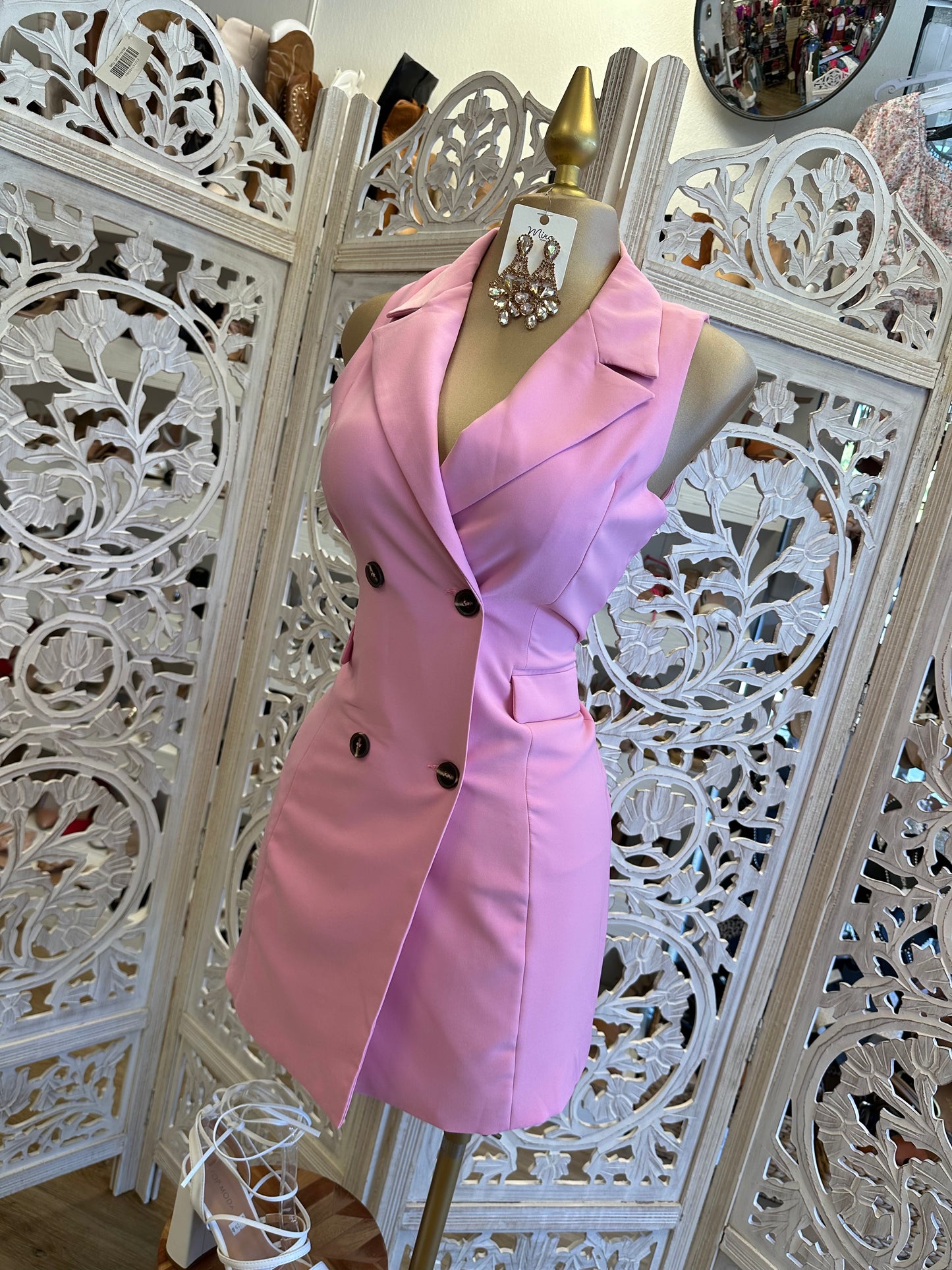 Cotton Pink Sleeveless Coat Dress