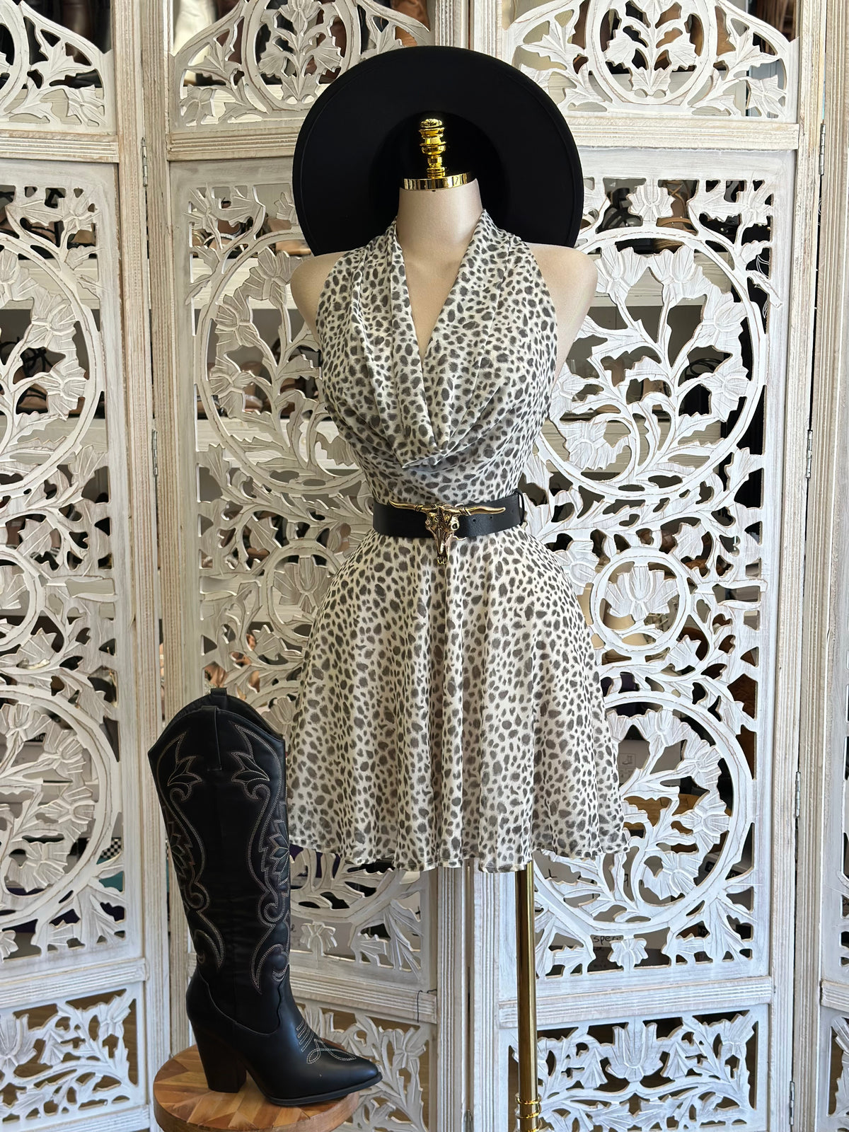 Mojave Cheetah Cowl Dress Dress- Estira, Stretchy