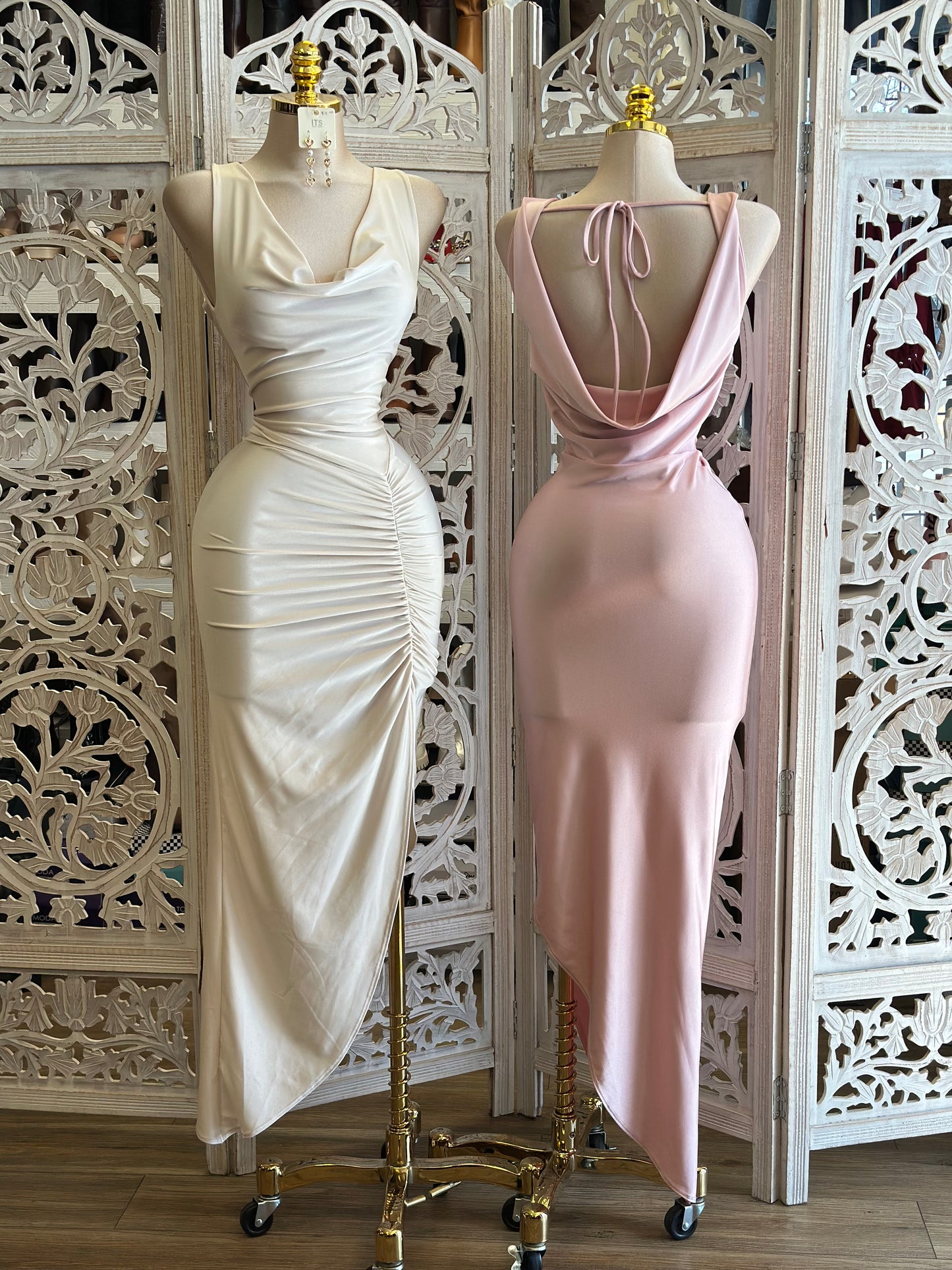 Cowl Neck Ruched Dress- Stretchy,Estira