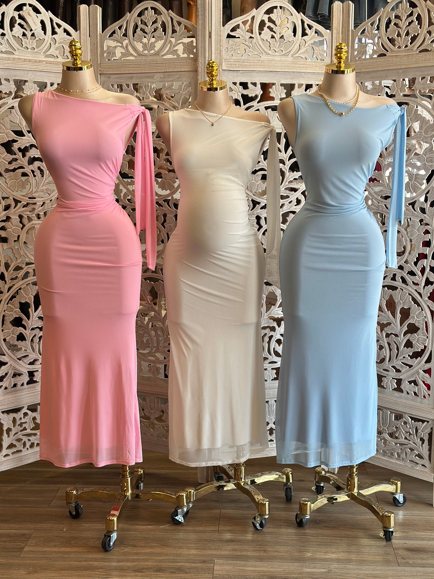 Asymmetrical Knotted Midi Dress- Stretchy, Estira