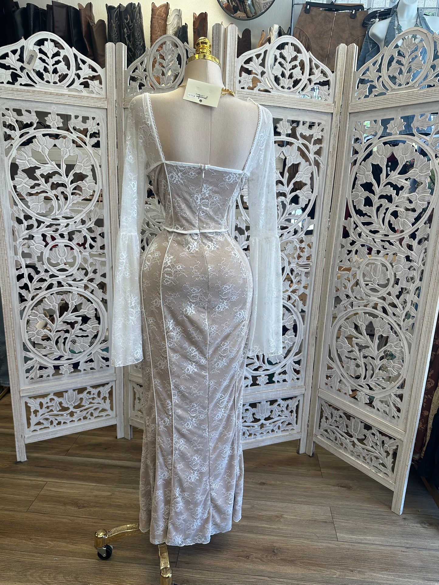 Bell Sleeve Lace Midi Dress - Estira, Stretchy