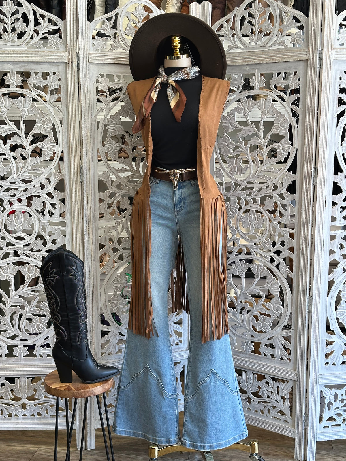Suede Fringe Long Vest