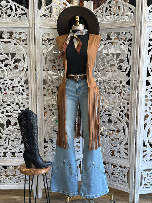 Suede Fringe Long Vest