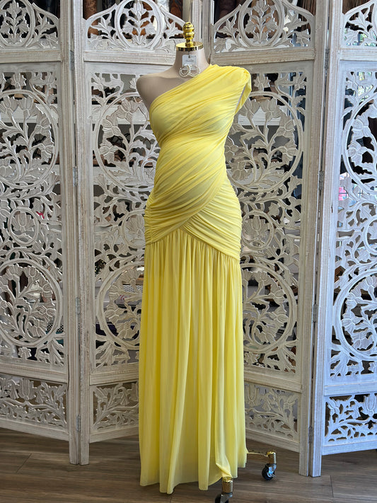 Bright Yellow Wrapped Dress- Estira, Stretchy