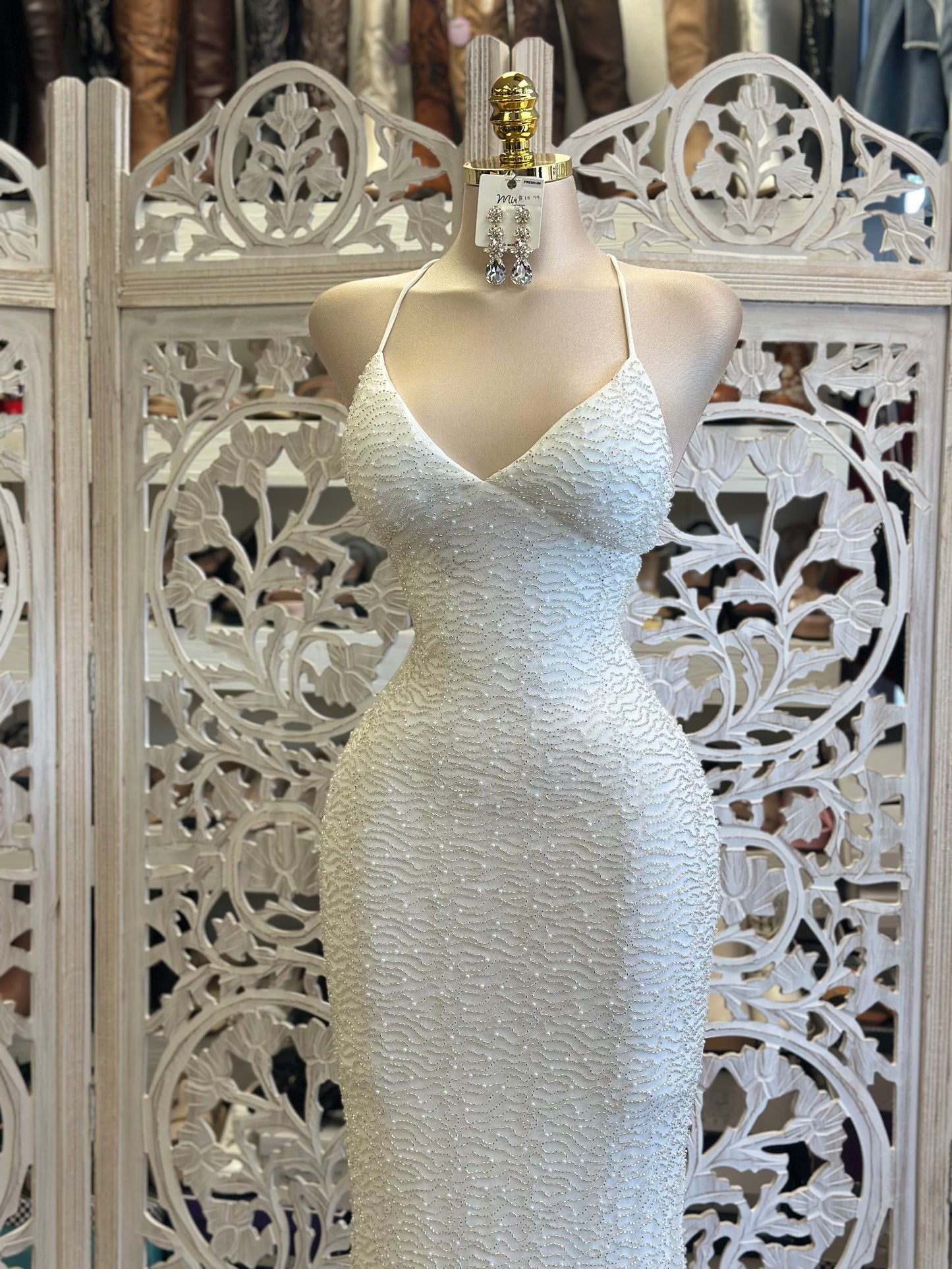 Pearl Embellished Maxi Dress - Estira, Stretchy