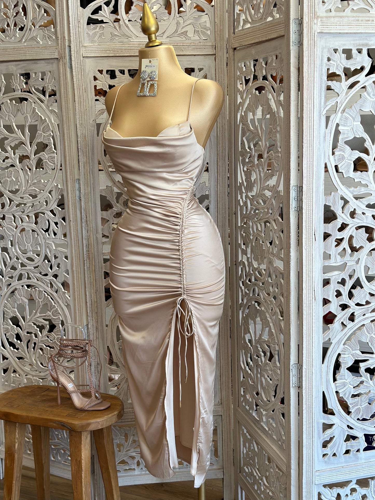 Satin Cowl Champagne Dress