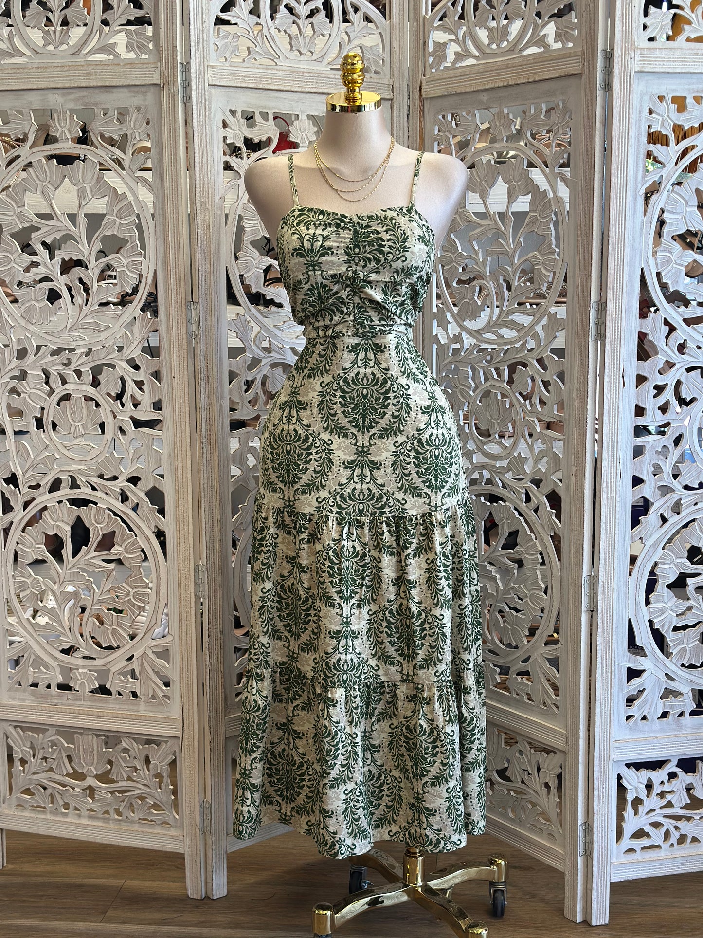 Olive Pattern Maxi Dress - Estira, Stretchy