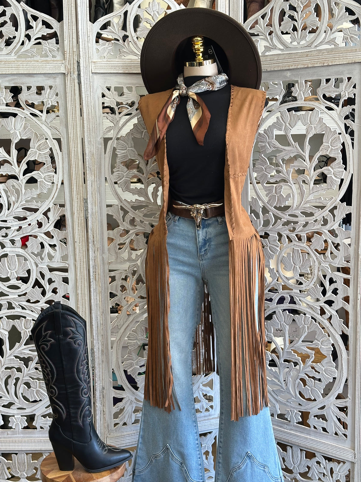 Suede Fringe Long Vest