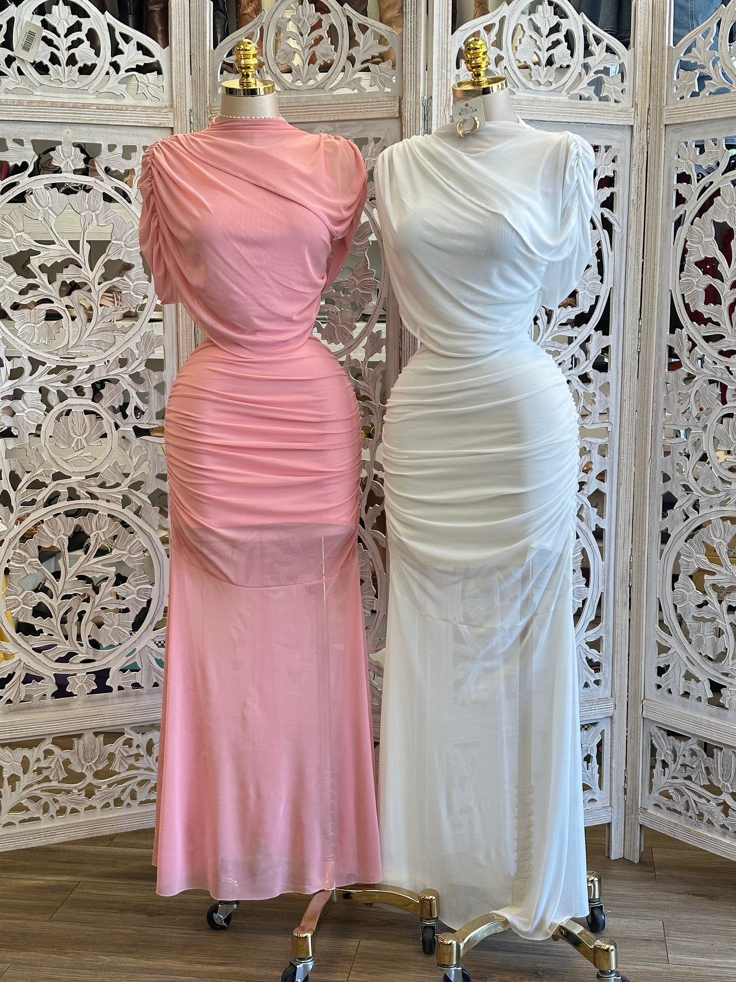 Mesh Shawl Maxi Dress- Estira, Stretchy