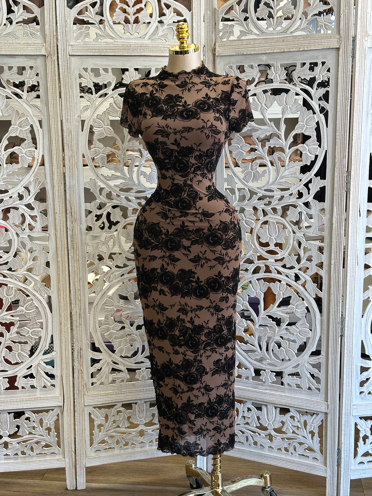 Odette Mock-Neck Dress- Estira, Stretchy
