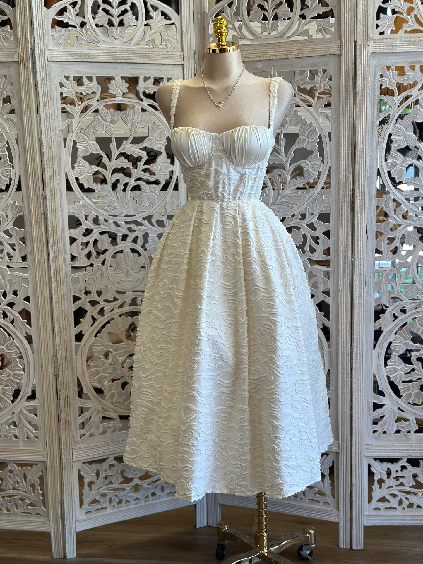 Ivory Mermaid Cup Midi Dress- Not Stretchy ,No Estira