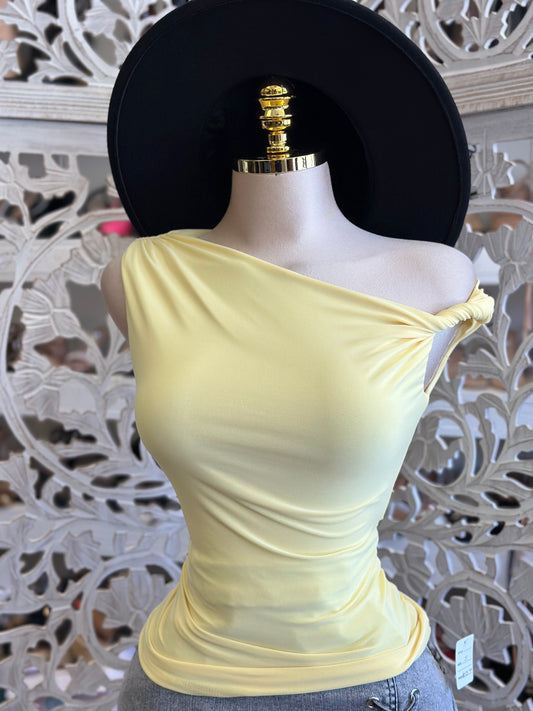 Butter Yellow Asymmetrical Blouse - Estira , Stretchy