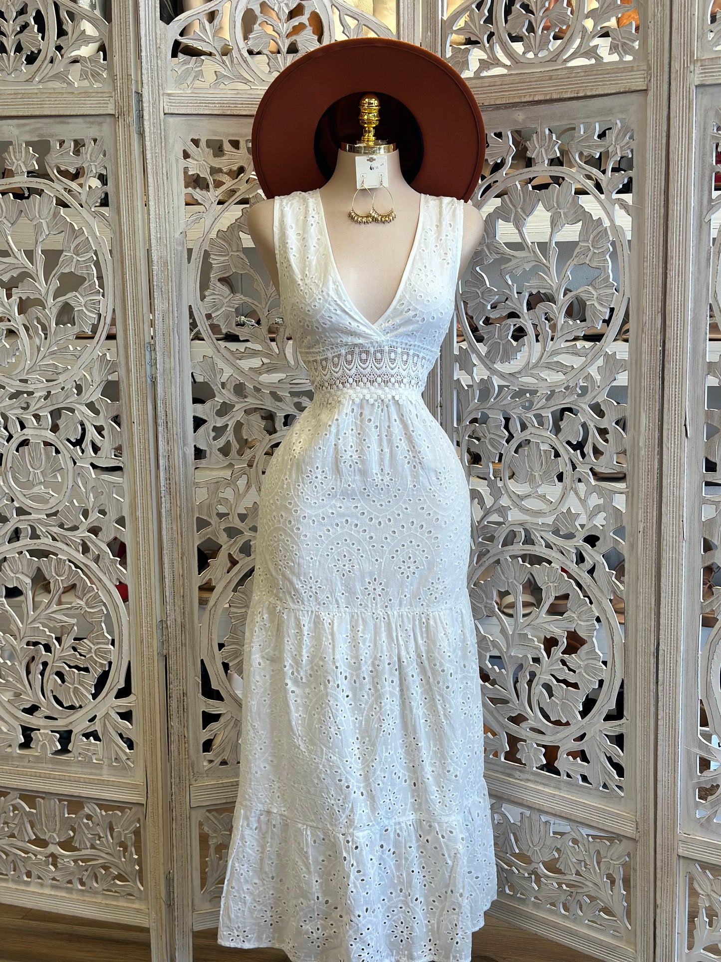 Eyelet White Maxi Dress 100 poliéster no estira