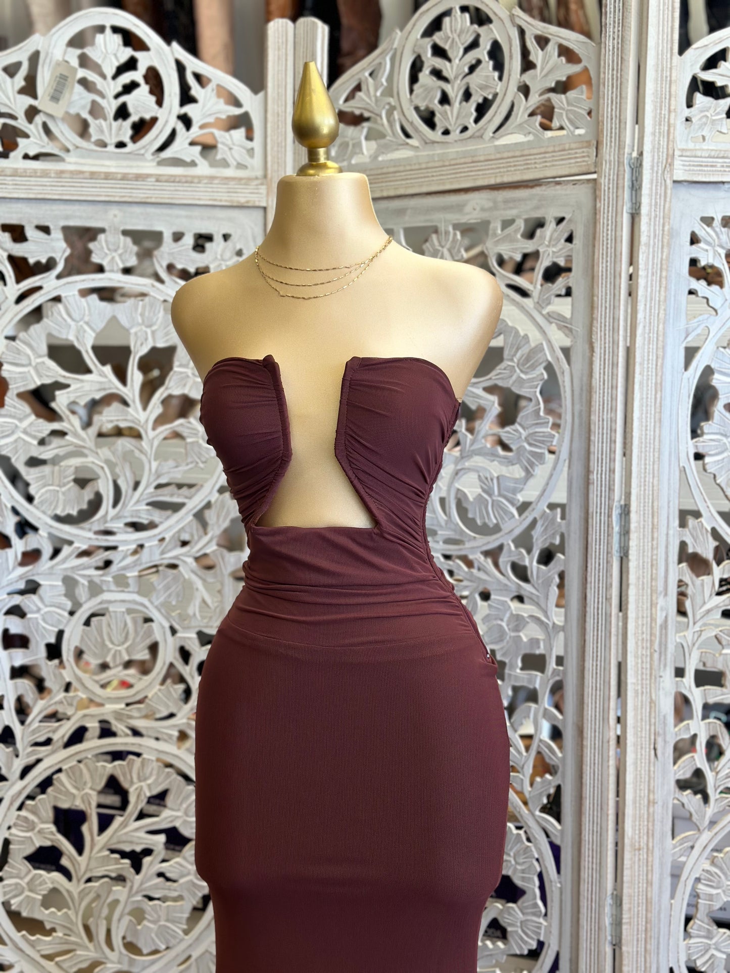 Burgundy Underwired Mesh Midi Dress - Estira, Stretchy