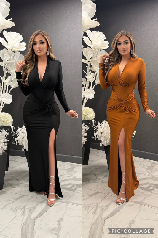 Mid Slit Knotted Gown-Stretchy,Estira