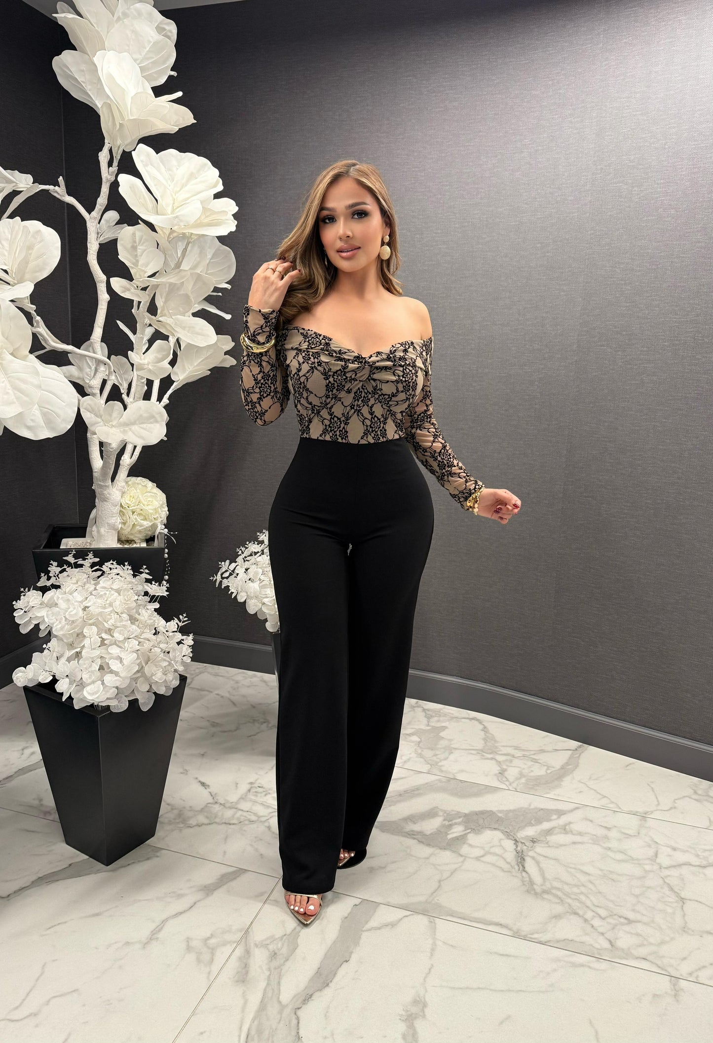 Nude Lace Black Jumpsuit - Stretchy,Estira