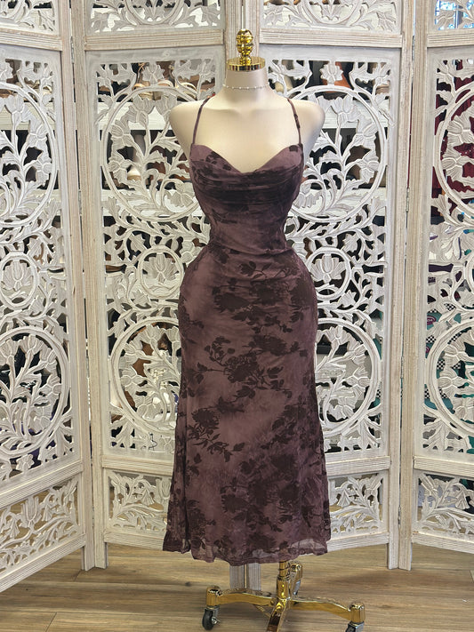 Dark Floral Cross Back Dress-Stretchy,Estira