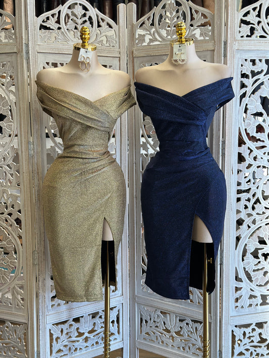 Shimmery Wrapped Cocktail Dress- Stretchy,Estira