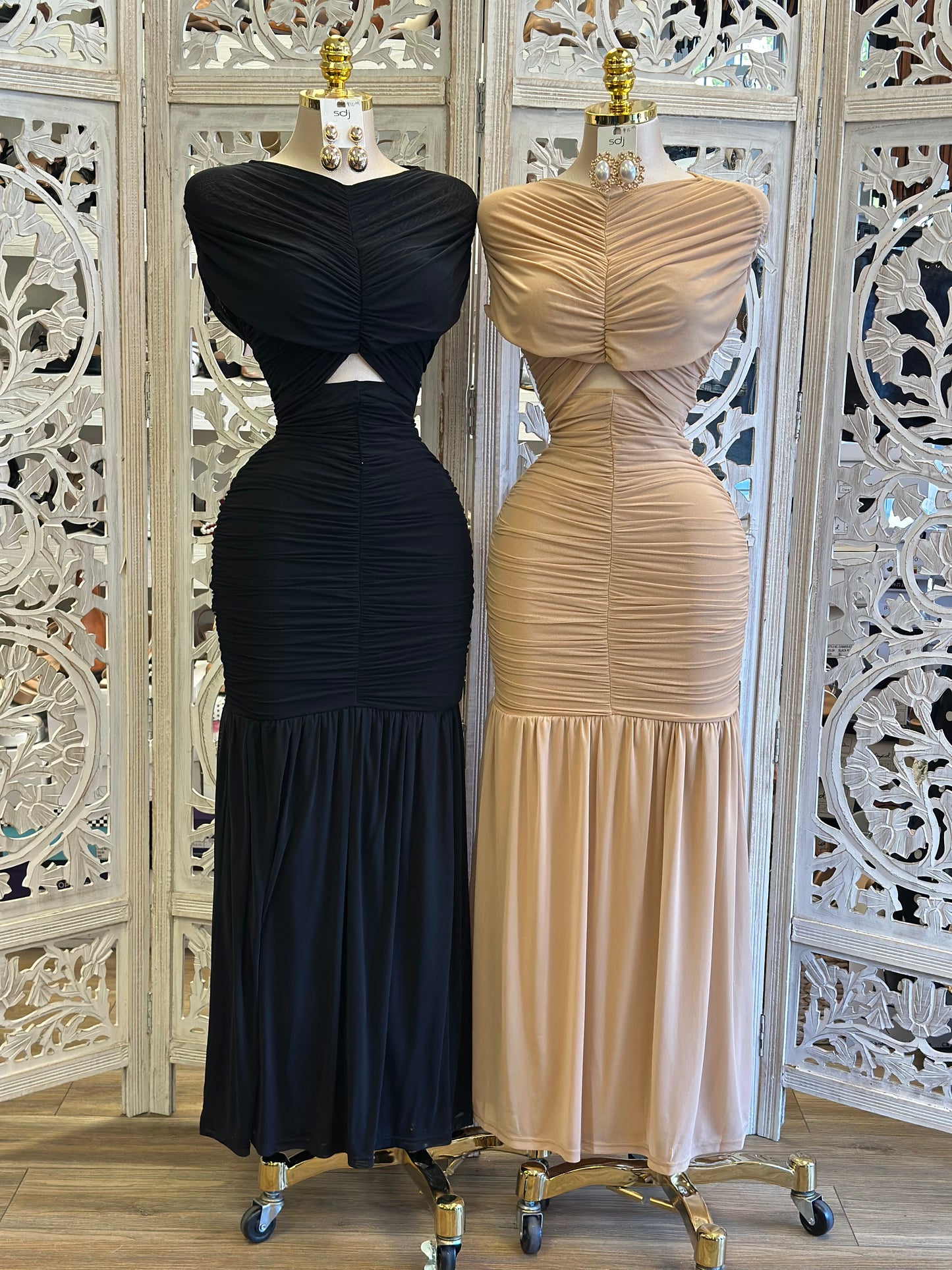 Ruched Covered Evening Dress- Stretchy ,Estira