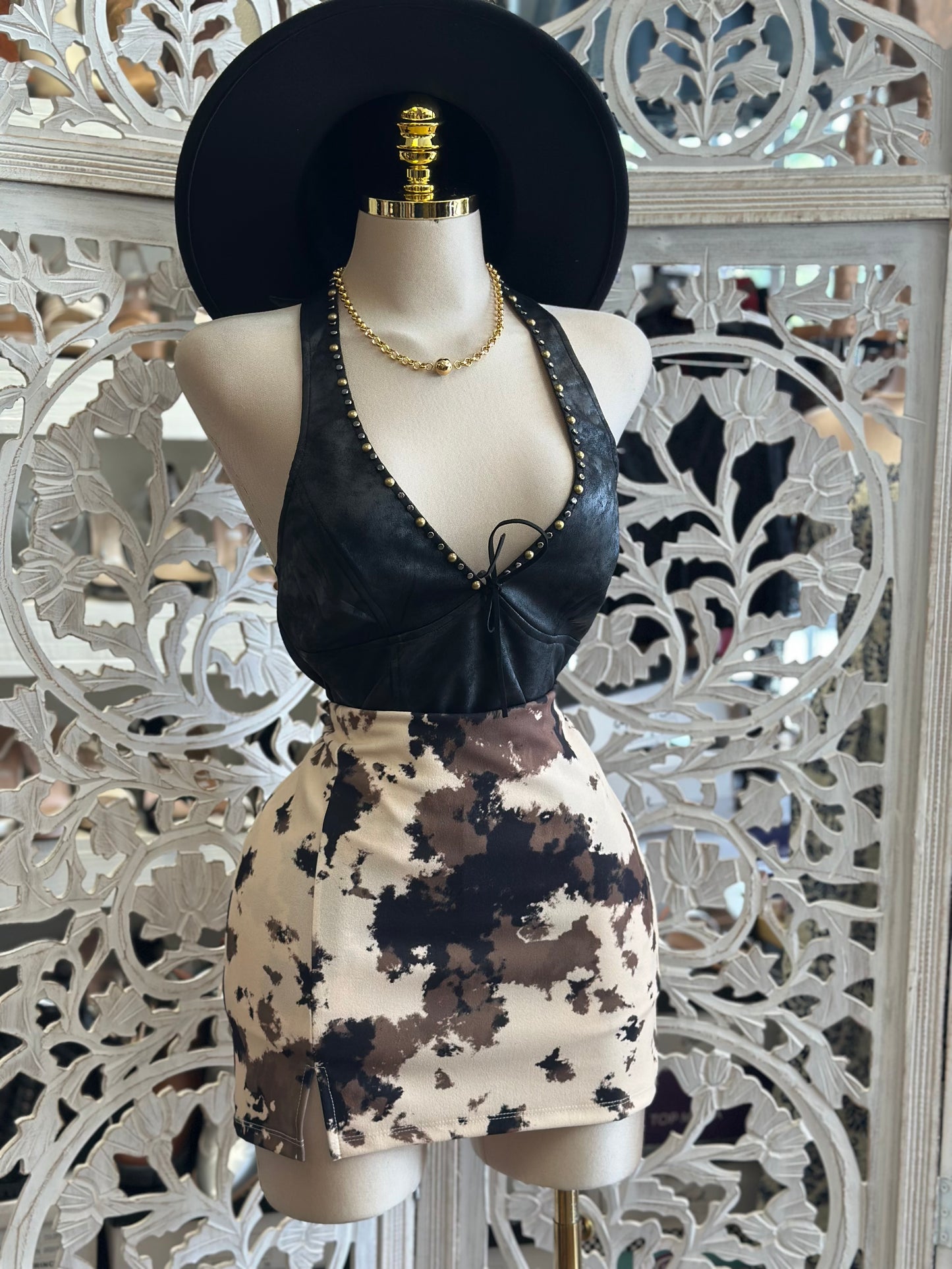 Cow Print Multi Color Mini Skirt-  Stretchy ,  Estira