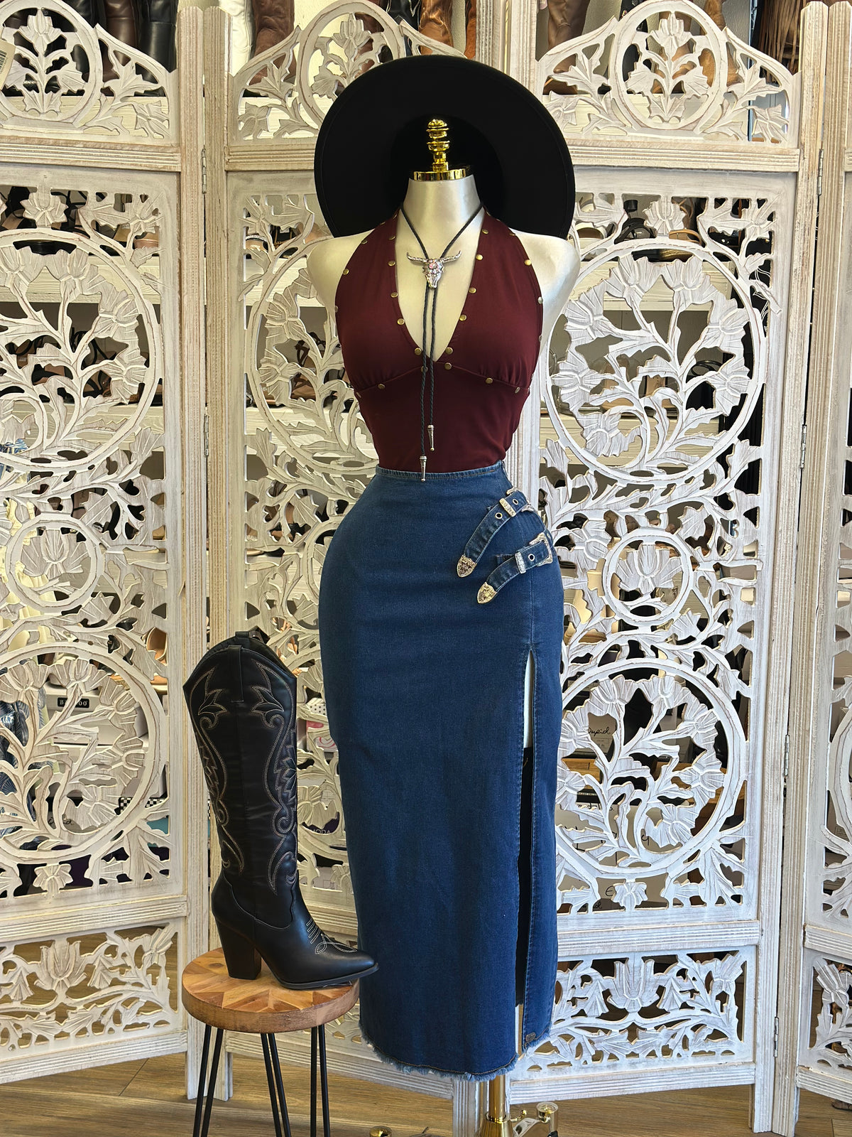Heart Buckle Skirt- Estira, Stretchy