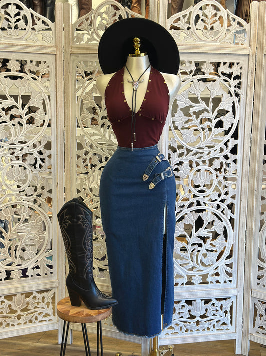 Heart Buckle Skirt- Estira, Stretchy