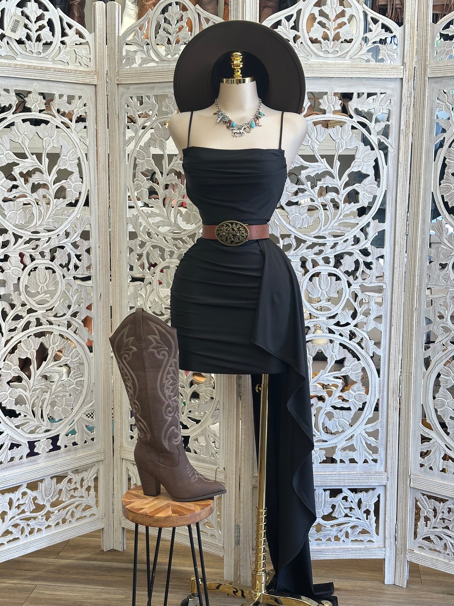 Black Tailed Mini Dress- Stretchy, Estira