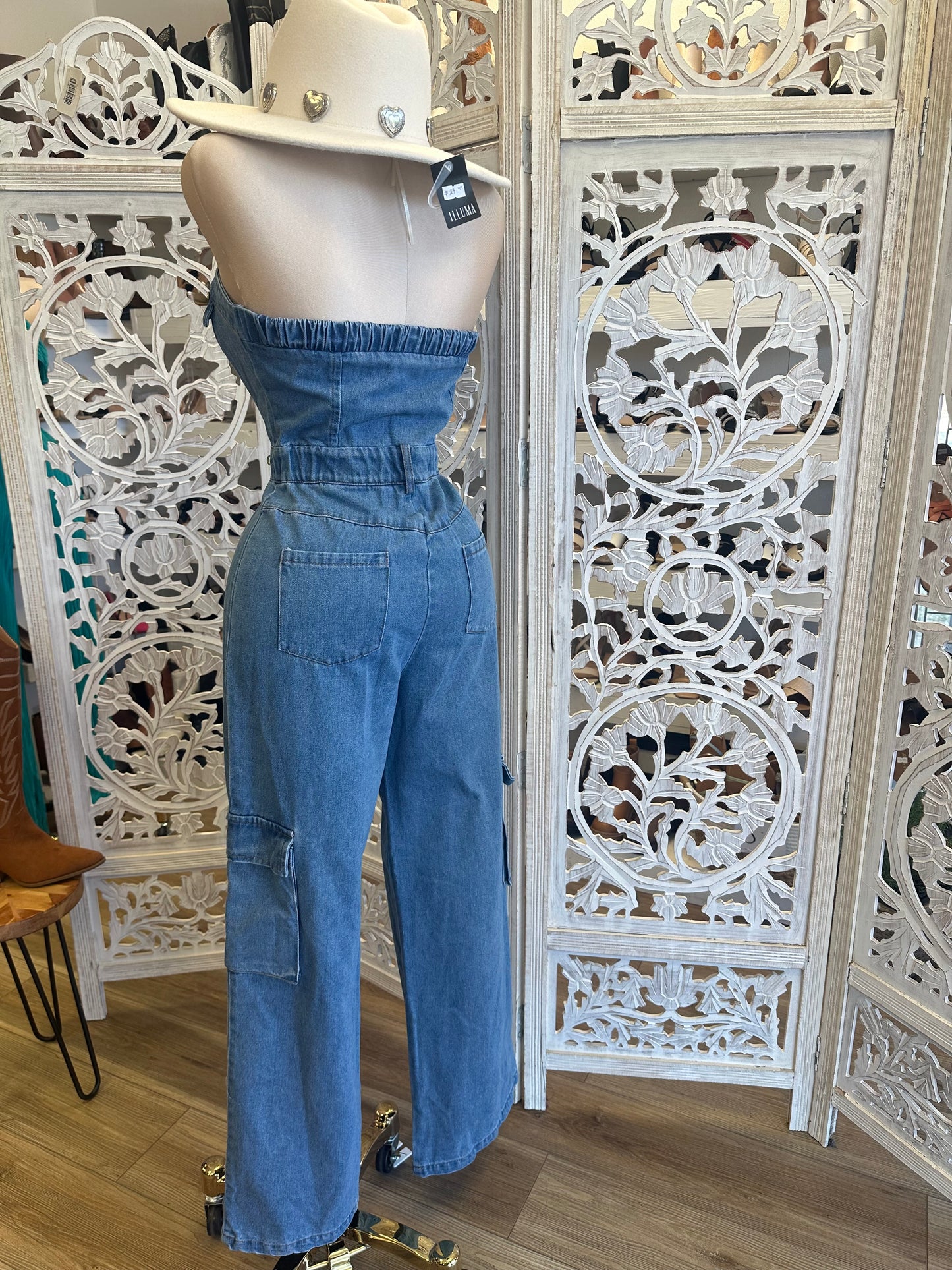 Strapless Denim Jumpsuit - No Estira, Not Stretchy