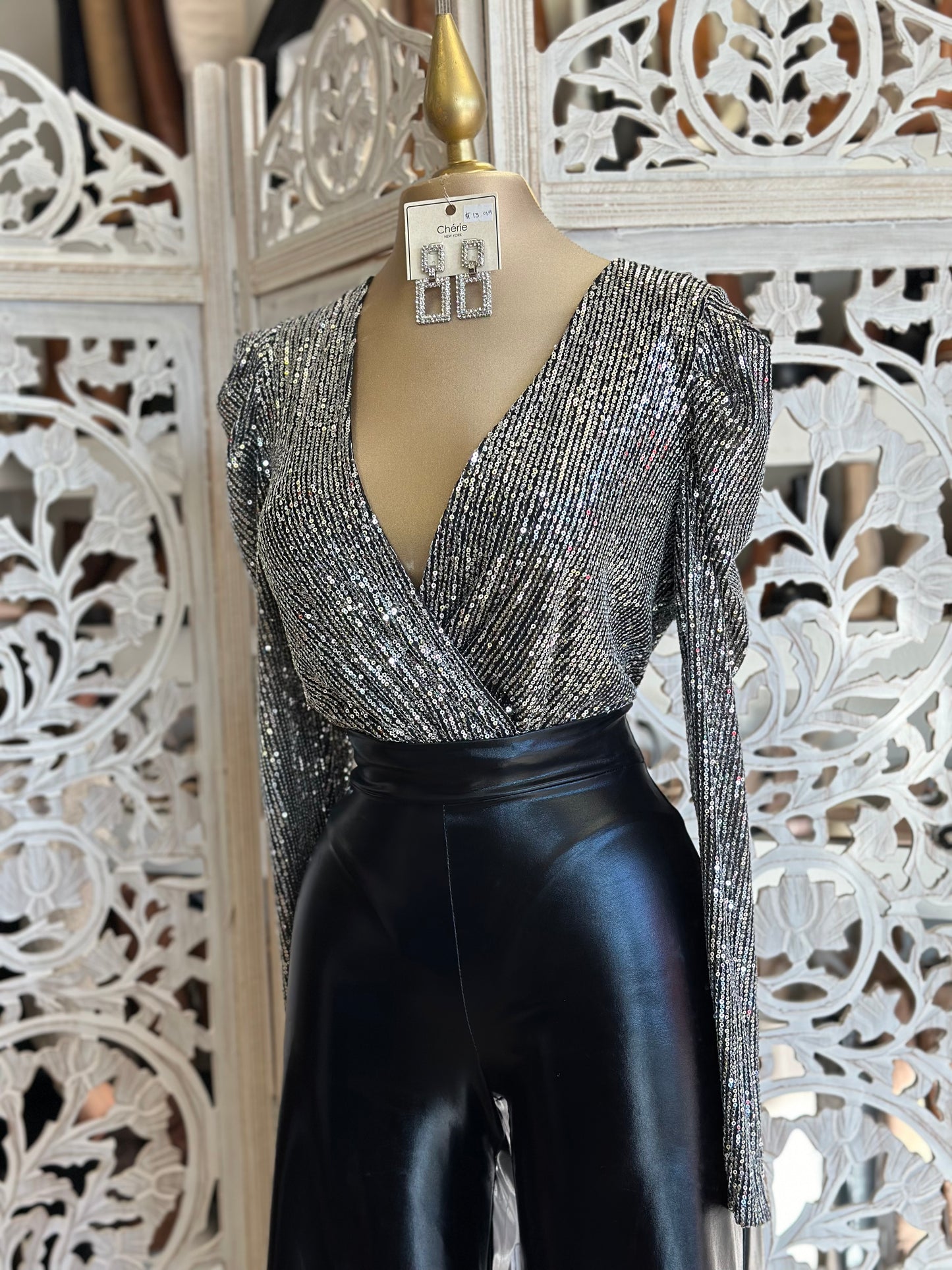 Wrapped Sequin Silver Bodysuit