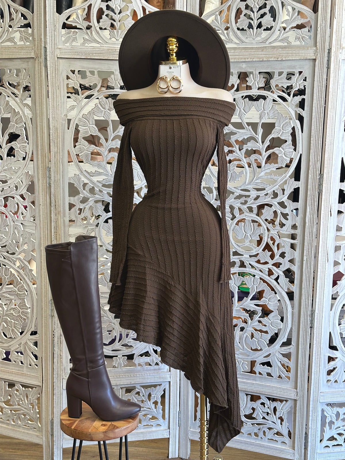 Simone Ribbed Knit Dress- Estira , Stretchy