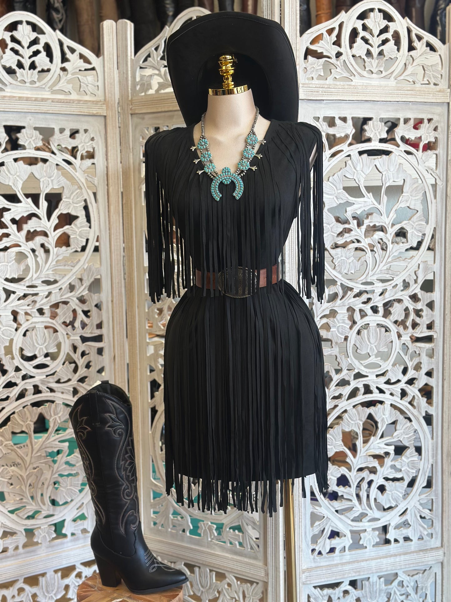 Black Fringe Mini Dress - Estira, Stretchy