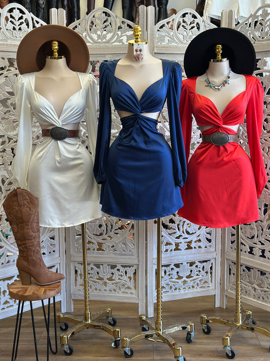 Cutout Satin Mini Dress- Slightly Stretchy, Estira Poco