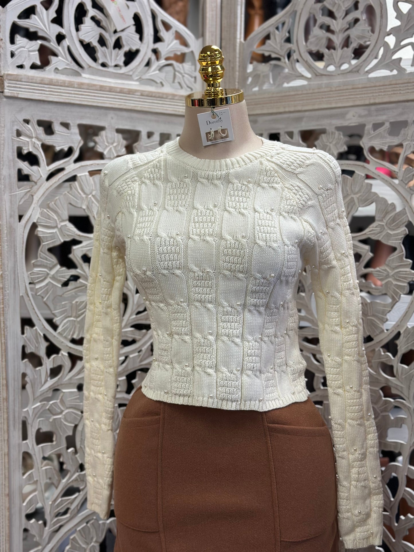 Pear Detail Cable Knit Sweater