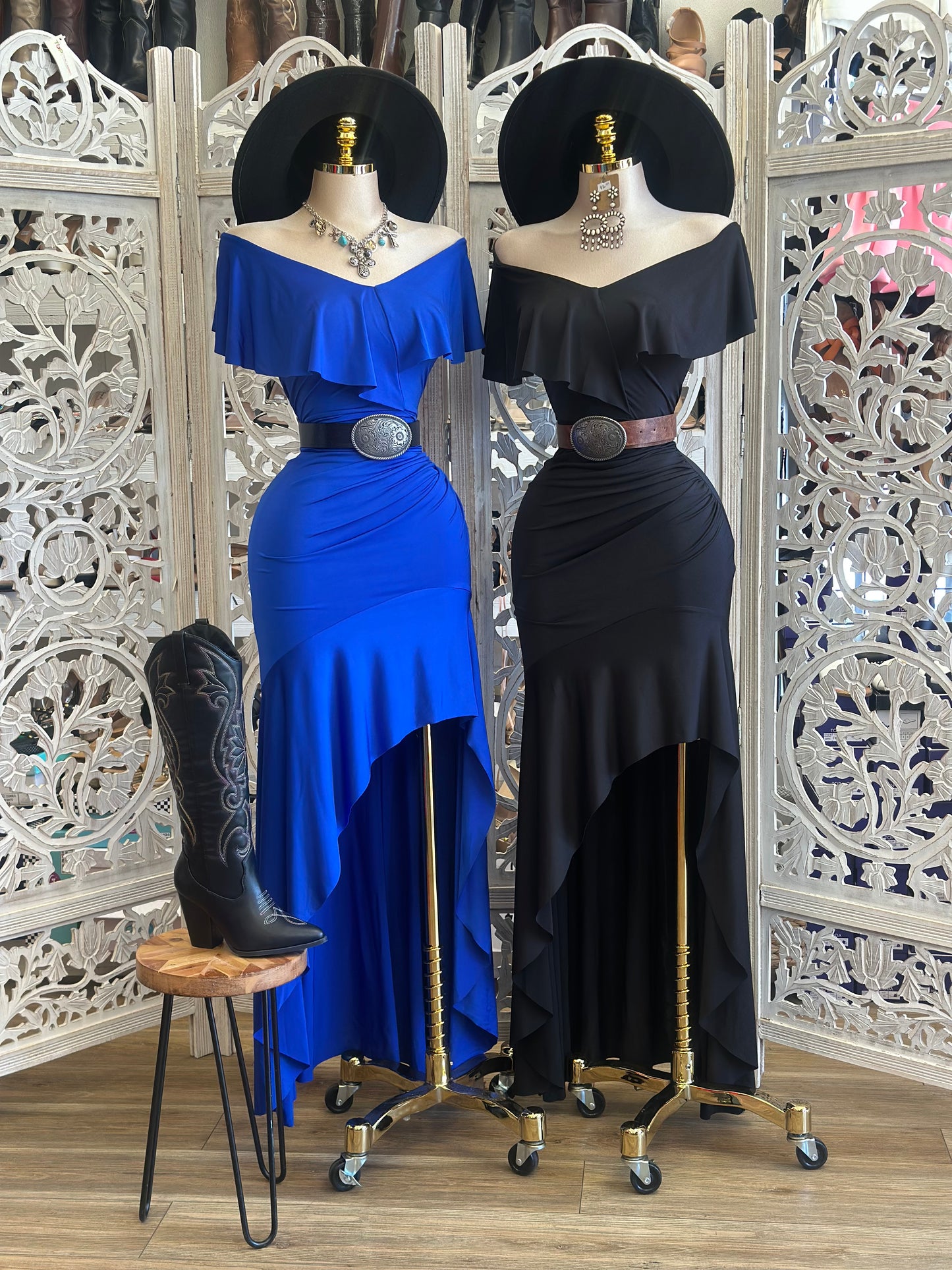 Ruffle Off Shoulder Dress - Estira, Stretchy