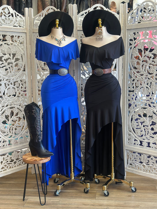 Ruffle Off Shoulder Dress - Estira, Stretchy