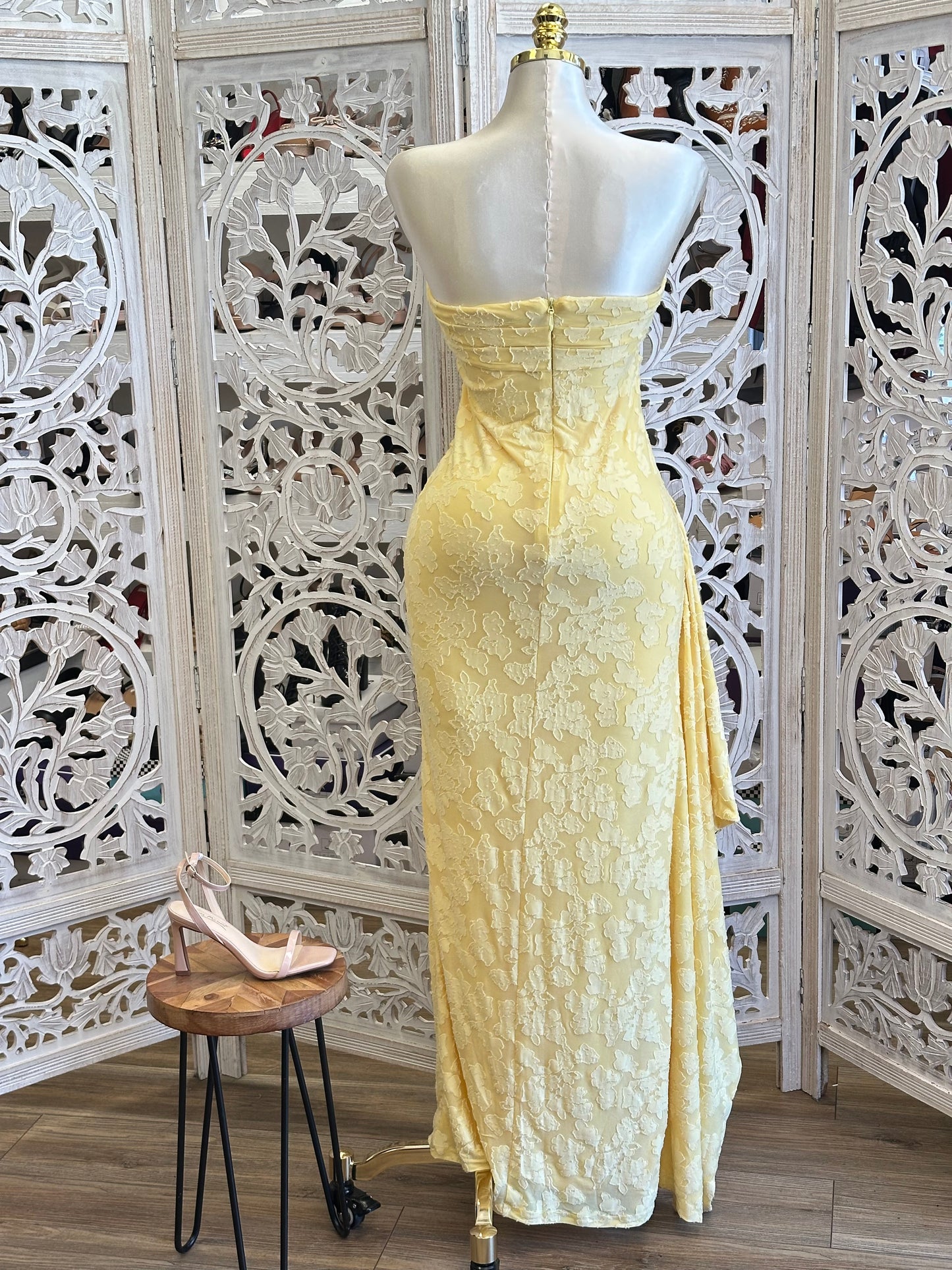 Yellow Fold over Midi Dress-Stretchy, Estira