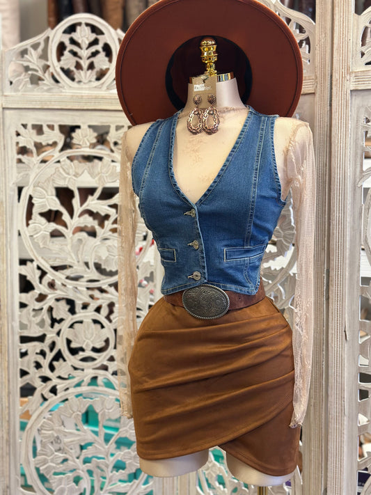 V Neck Denim Vest- Slightly Stretchy