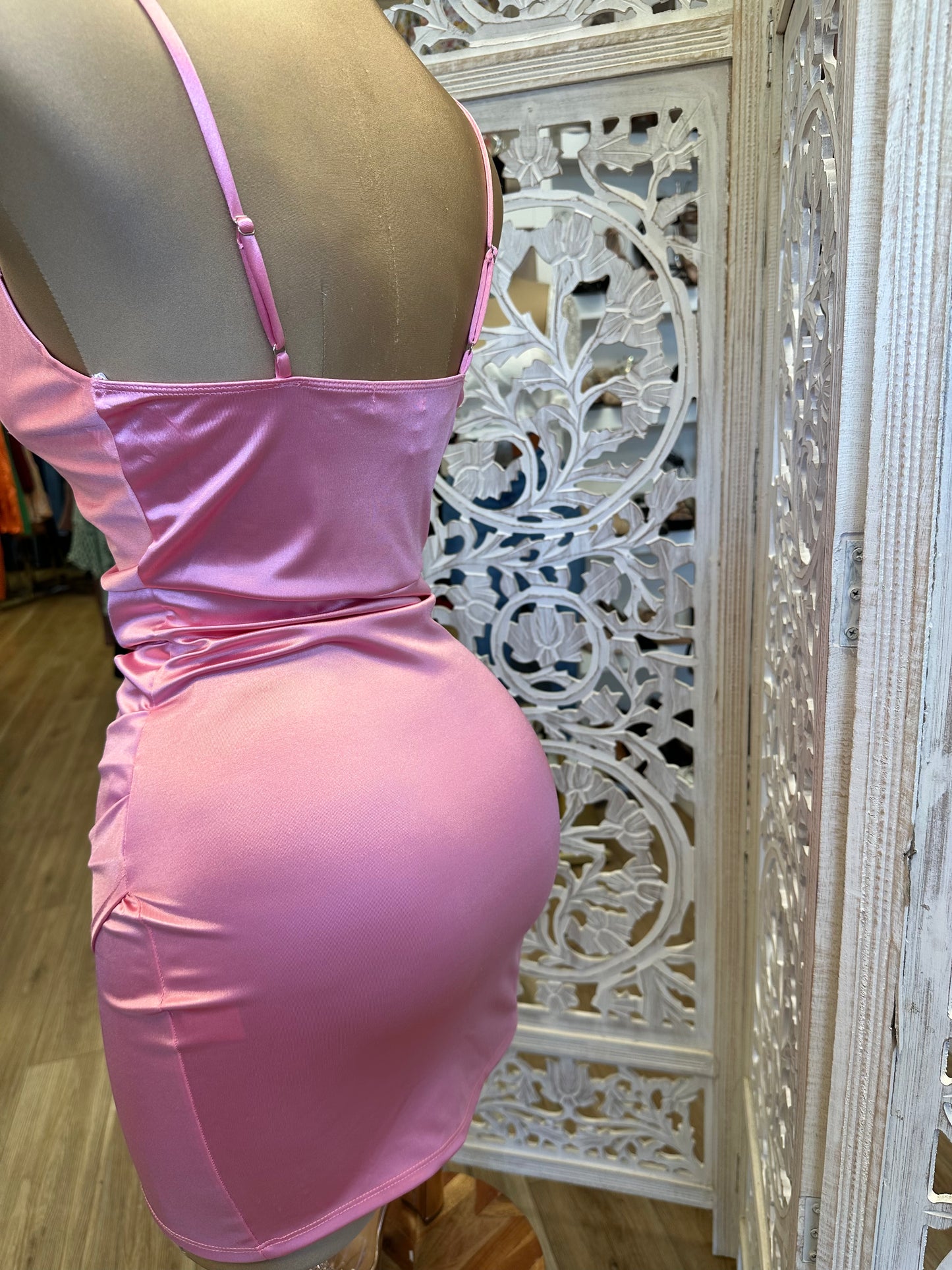 Draped Satin Pink Mini Dress