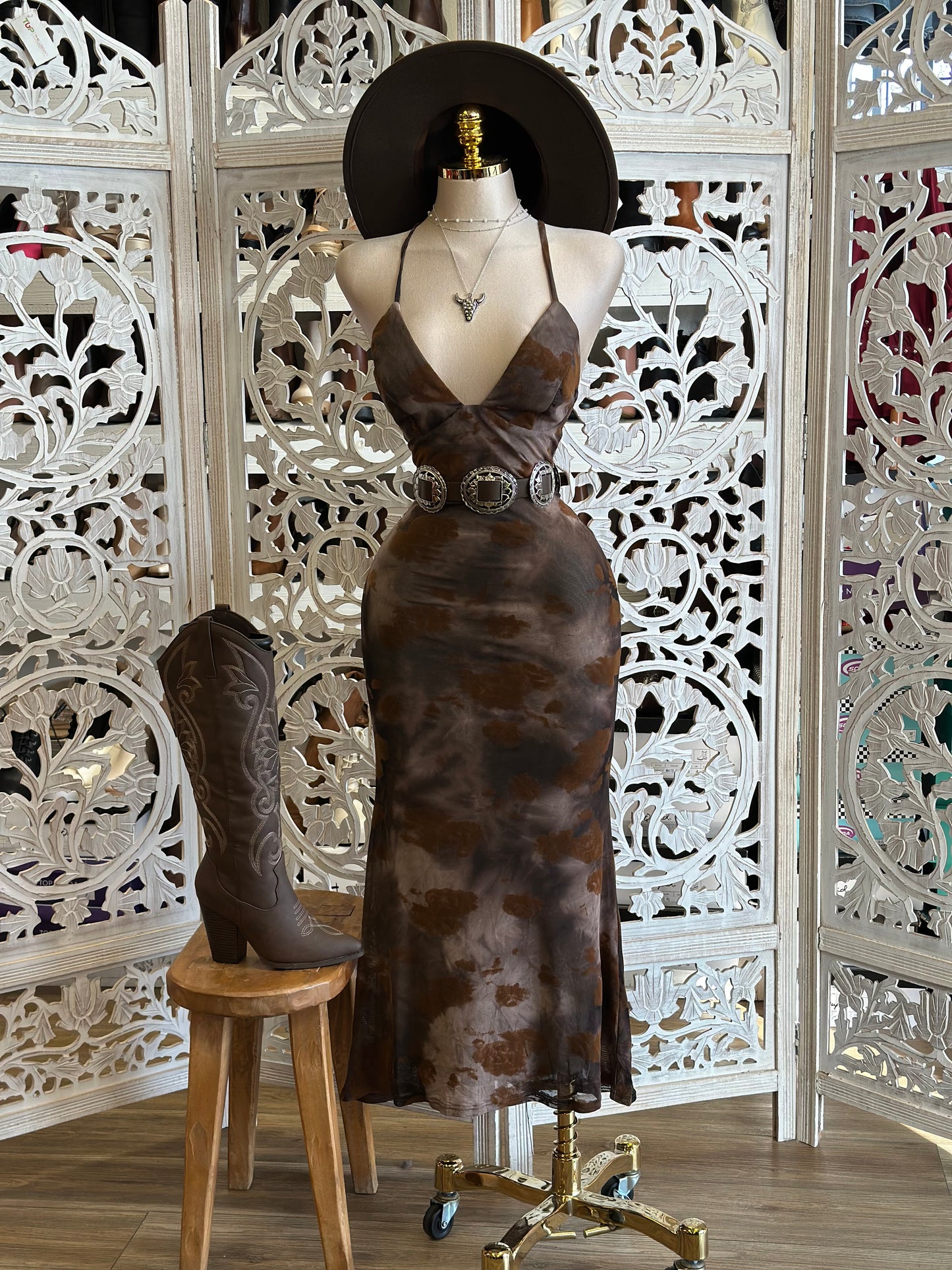 Deep Tie Dye Cross Back Dress-Stretchy,Estira