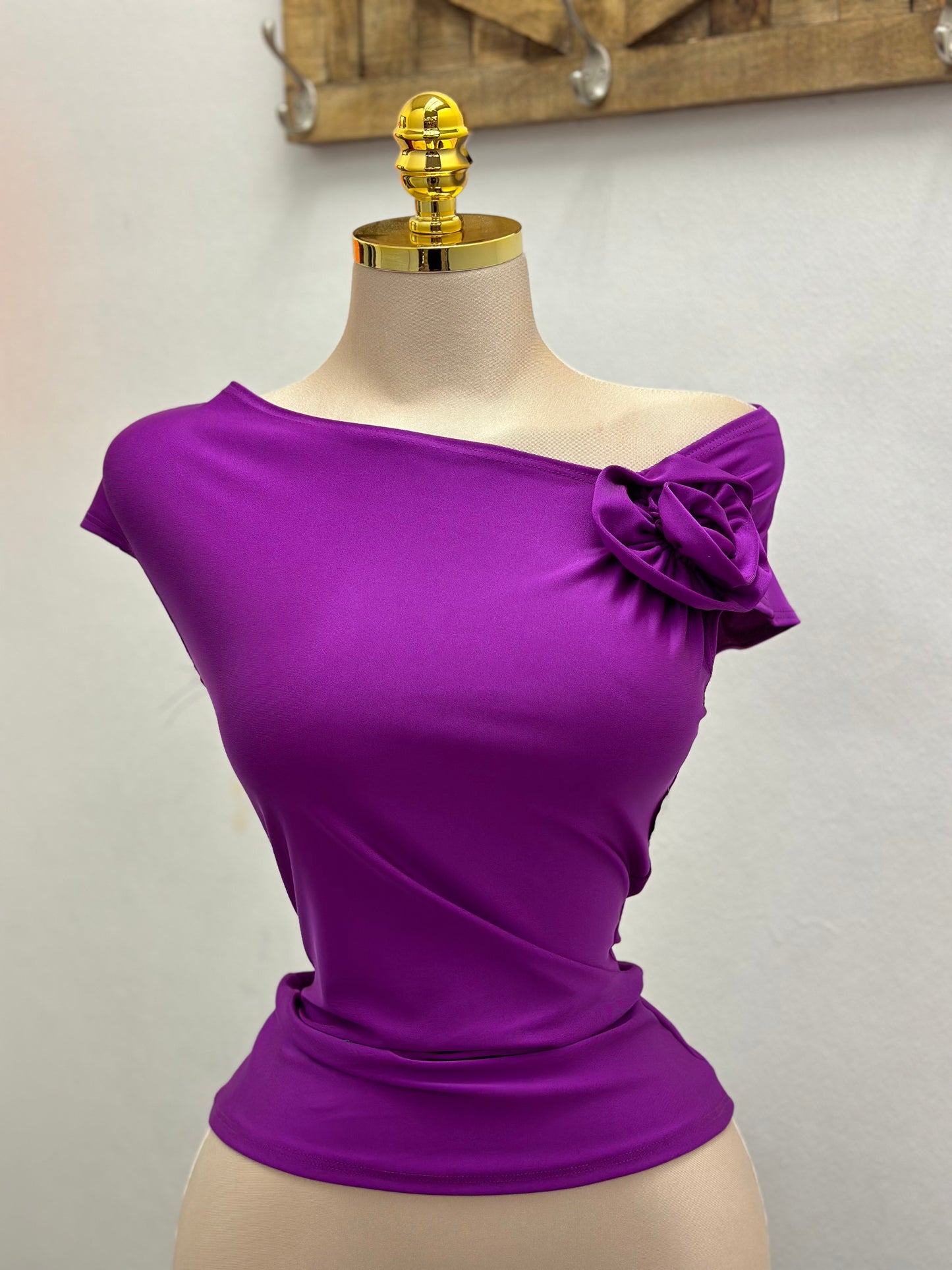 Magenta Asymmetrical Flower Detail Blouse- Stretchy, Estira