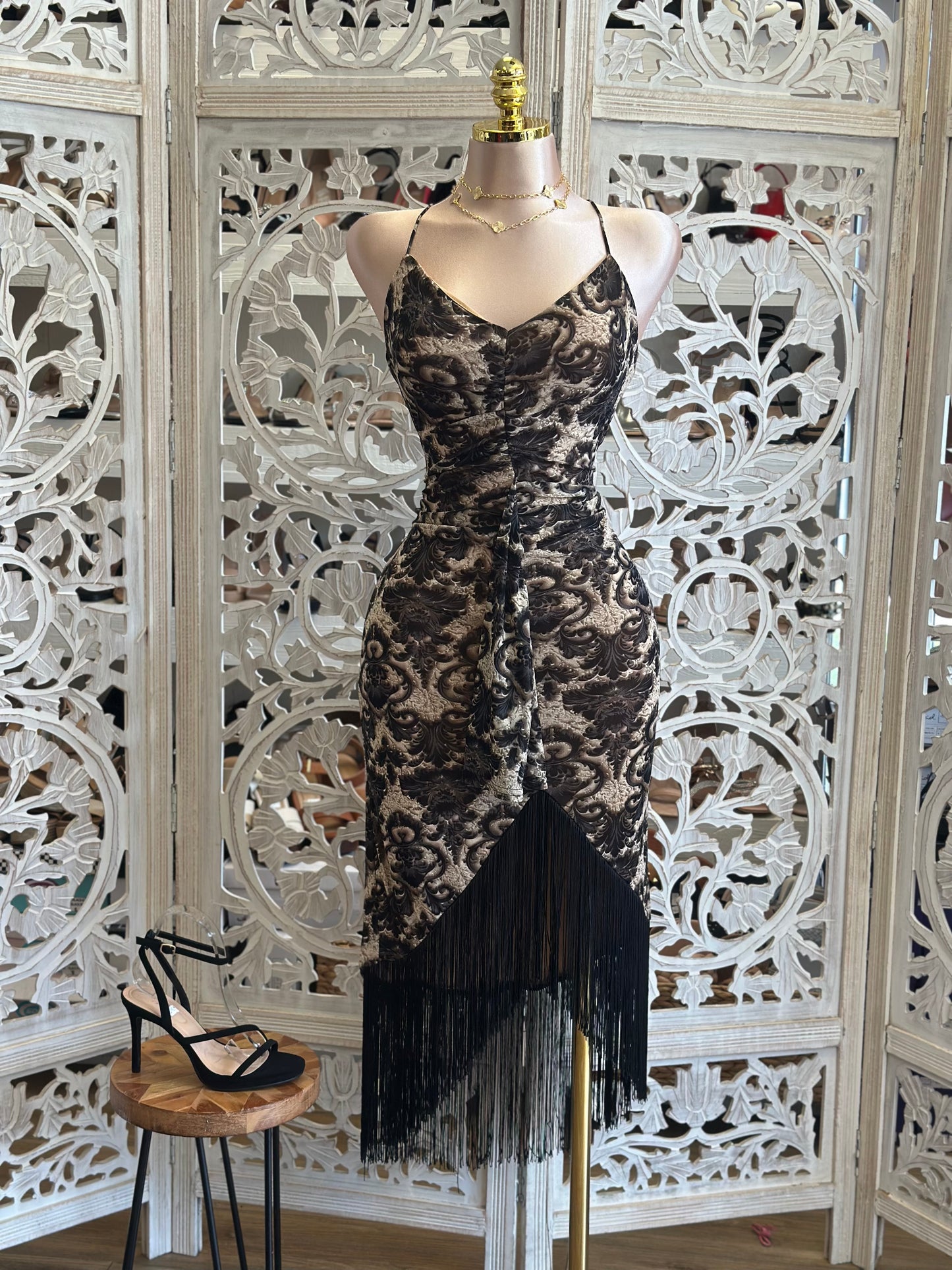 Cross Back Black Lace Dress- Stretchy, Estira