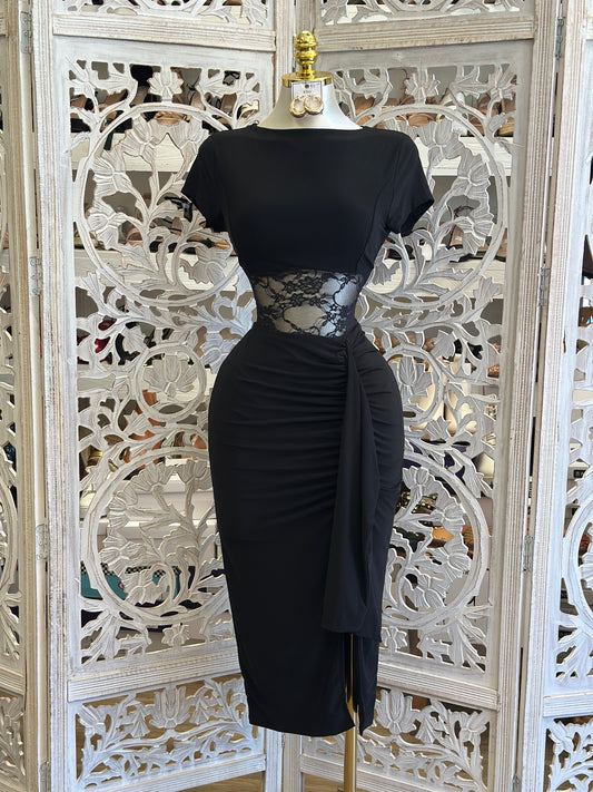 Lace Cutout Boatneck Dress - Estira, Stretchy