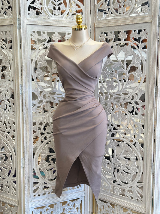Neutral Wrapped Dress-Stretchy, Estira