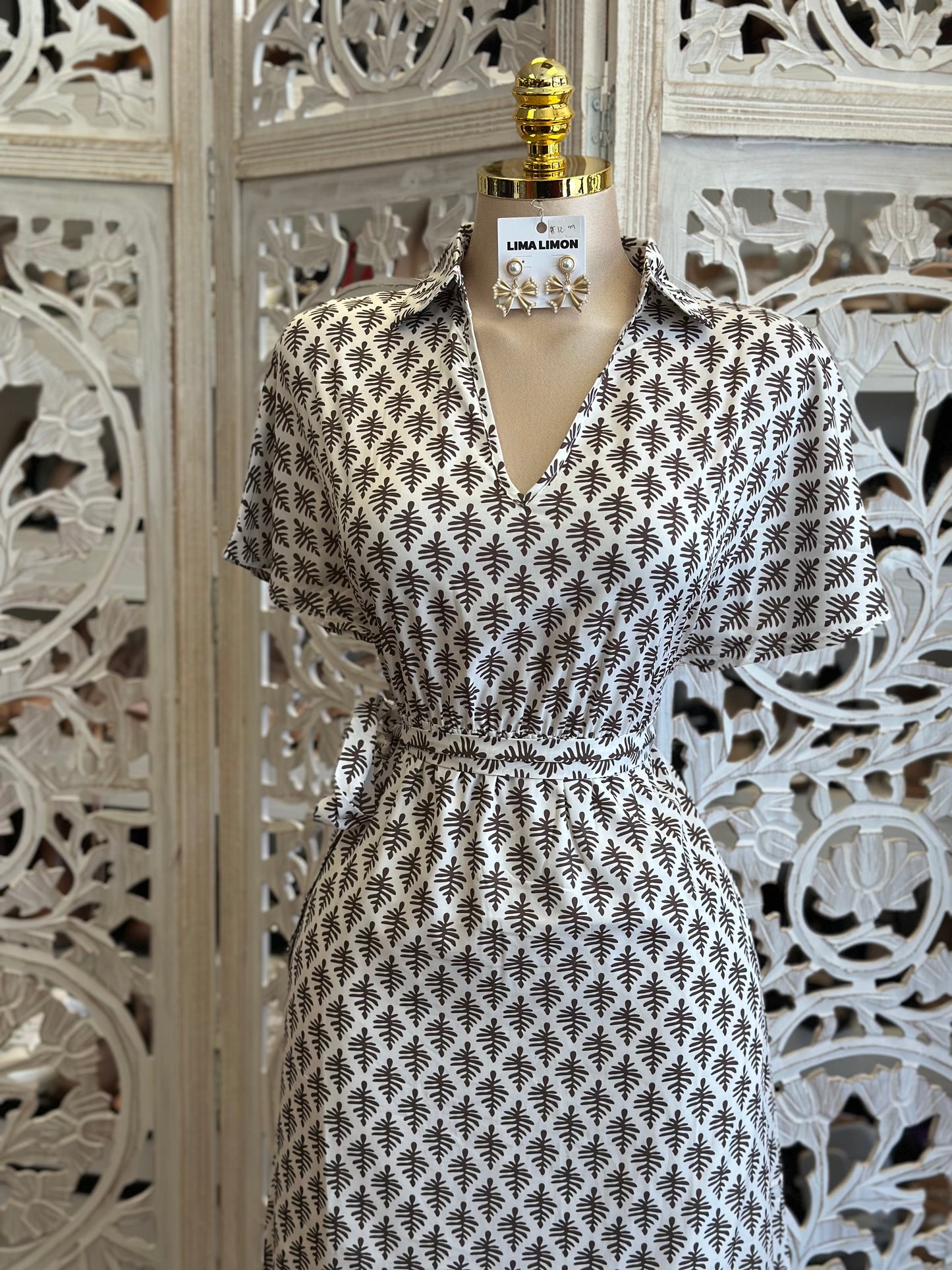 Collard Pattern Maxi Dress- Not Stretchy , No Estira