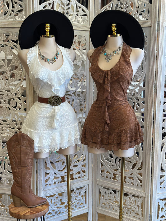 Delicate Lace Mini Dress- Estira, Stretchy
