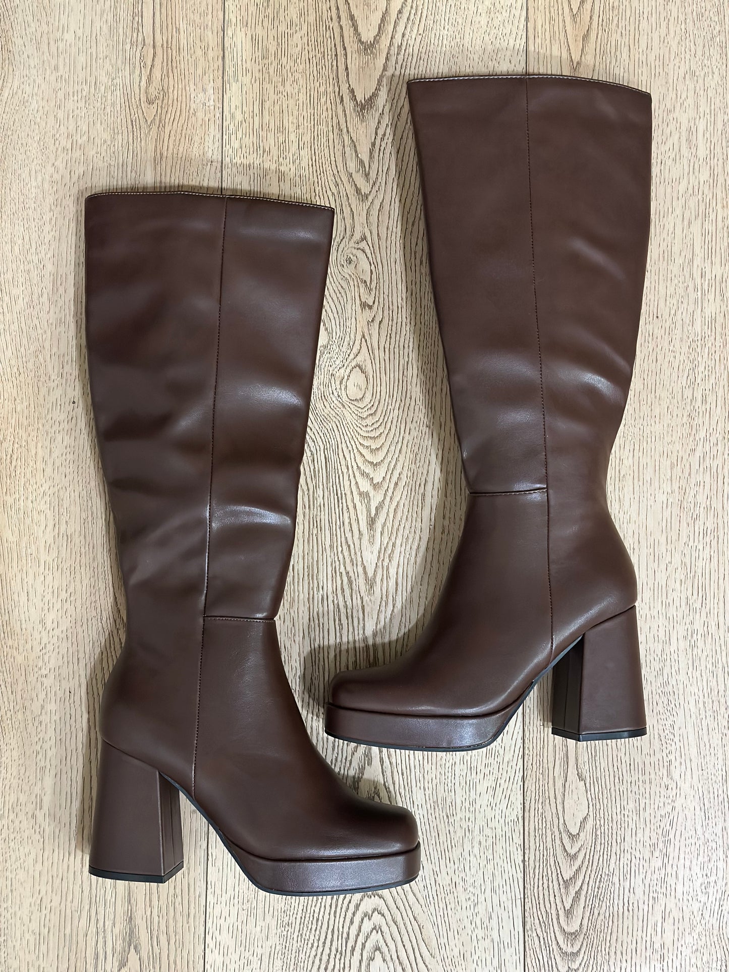 Chocolate Brown Mid Length Square Toe Boots