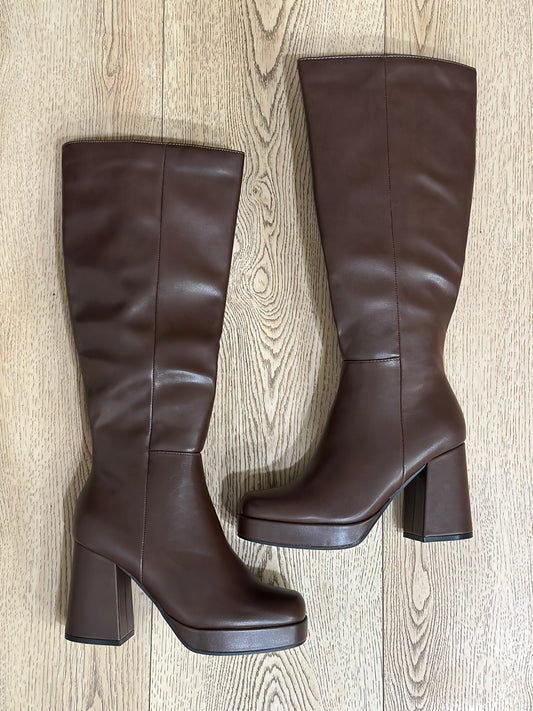 Chocolate Brown Mid Length Square Toe Boots