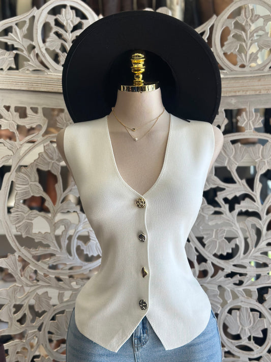 Ivory Gold Rise Button Vest